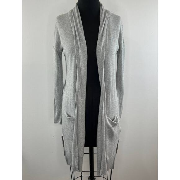 J.Crew Light Gray Open Front Long Duster Cardigan Sweater Pockets LS Size XXS - Picture 2 of 12